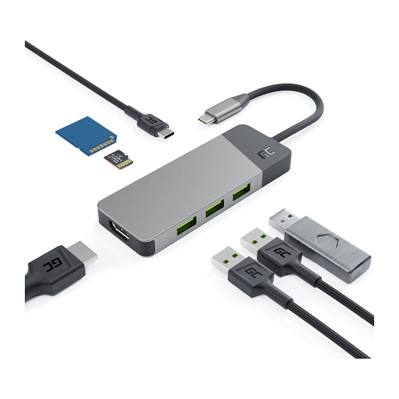 Qendër USB-C Green Cell HUBGC01, 7-në-1, 4K 60Hz, 85W, i hirtë 2