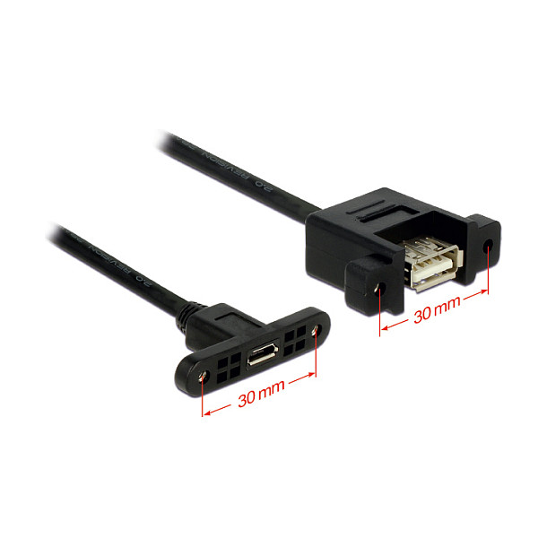 Kabllo USB DeLOCK 85110, Micro-B femër në USB-A femër, 1 m, USB 2.0, për montim – Zezë 2