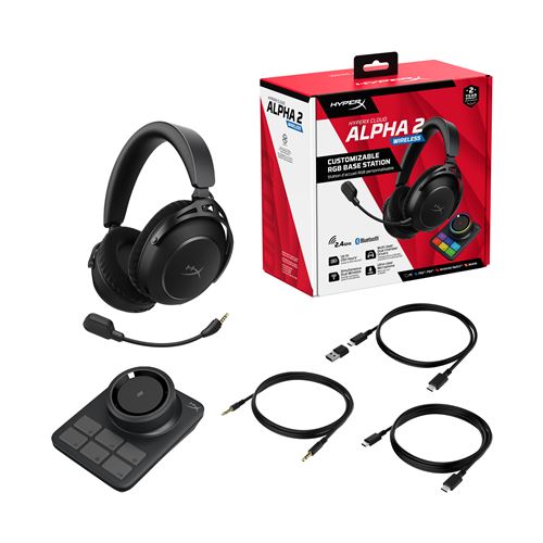 Kufje Gaming HyperX Cloud Alpha 2 / Wireless / 2.4GHz & Bluetooth 5.2 / 53mm / 250 orë / RGB Base Station - Zezë 2