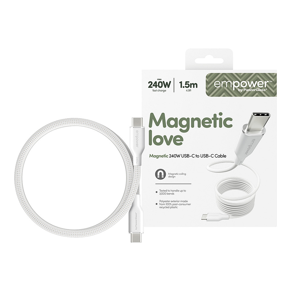 Kabllo empower by PanzerGlass Magnetic, EM84572, USB-C në USB-C, USB 2.0, 240W, 1.5 m - Argjendtë/Bardhë 2