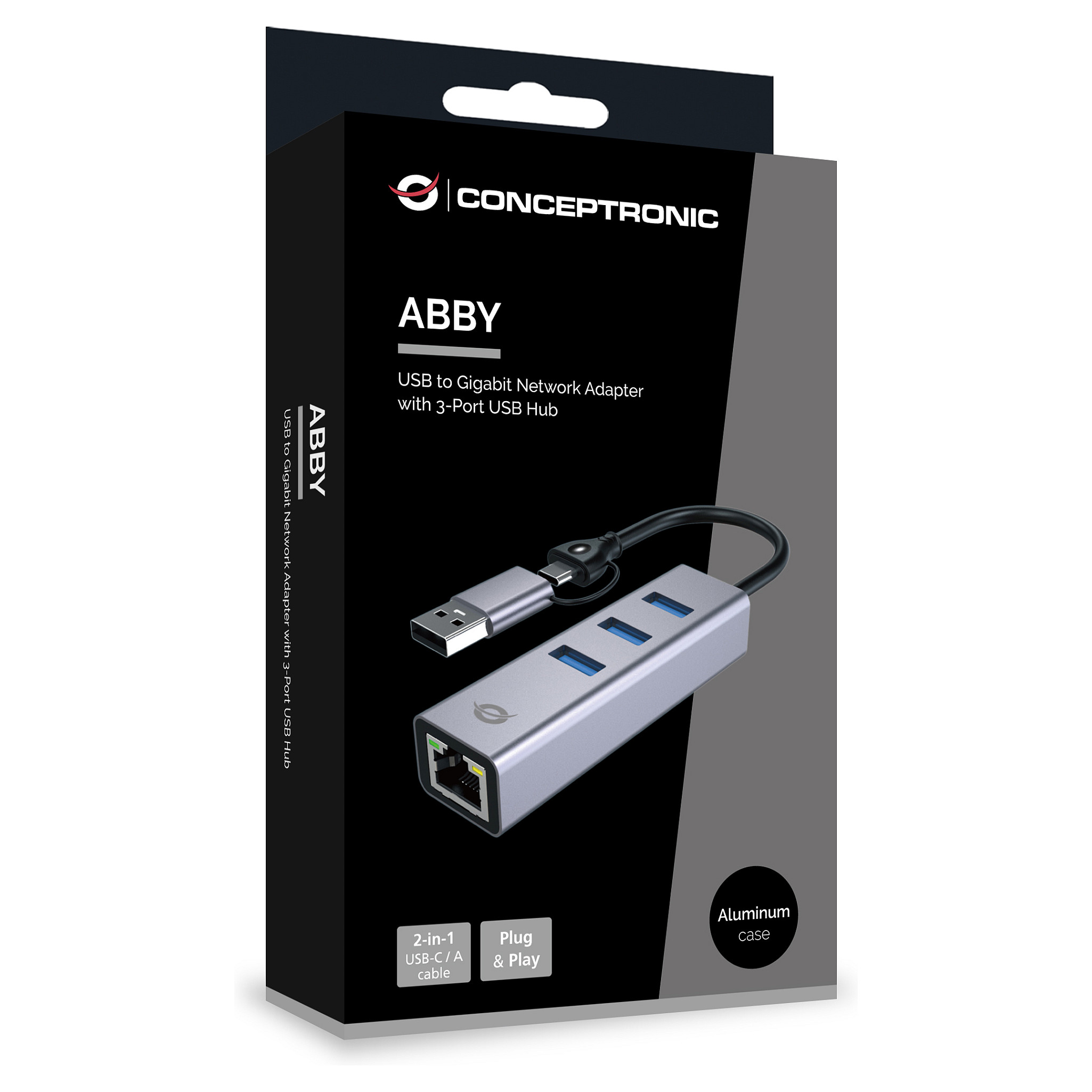 Hub Conceptronic ABBY25G, 3x USB-A, Gigabit Ethernet, USB 3.2 Gen 1, 5Gbps - Gri 5