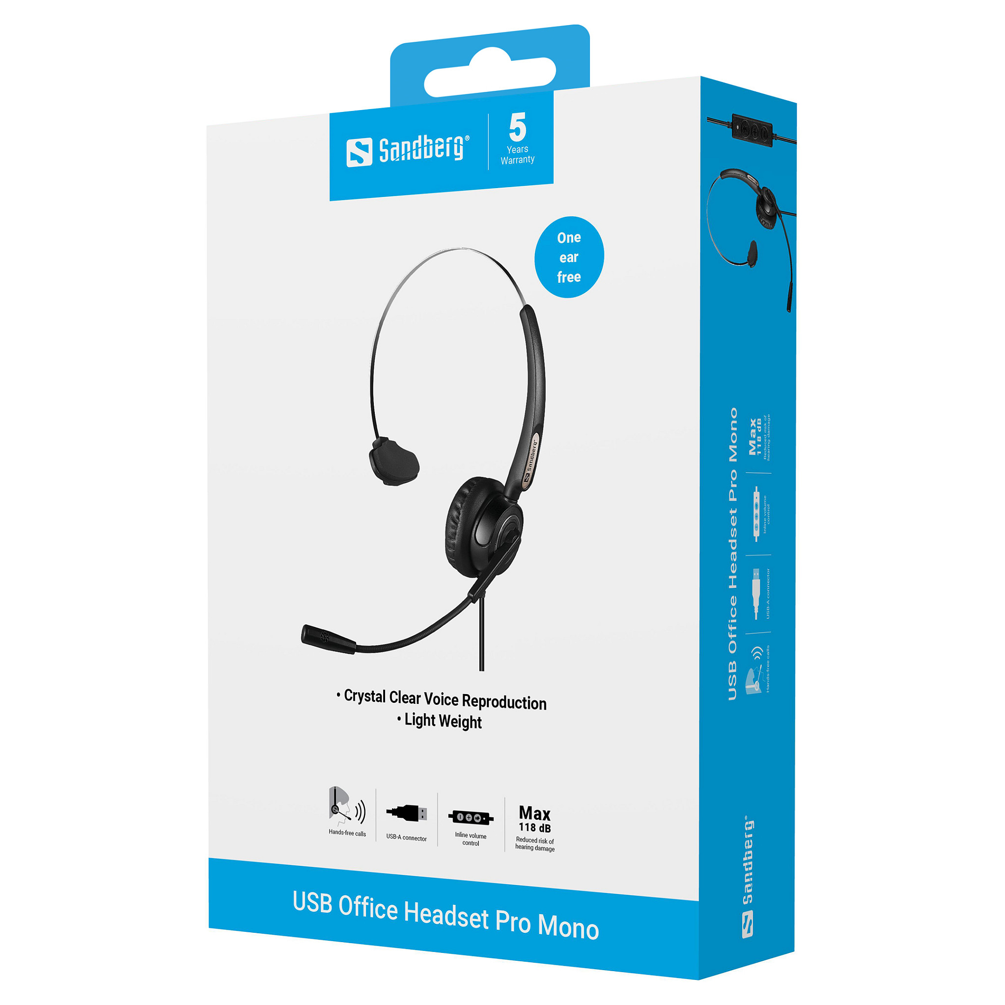 Kufje me kabllo Sandberg USB Office Headset Pro Mono 126-14 / Mono / USB-A / 30mm / 20-7000Hz / Mikrofon / 2.1m - Zezë 5