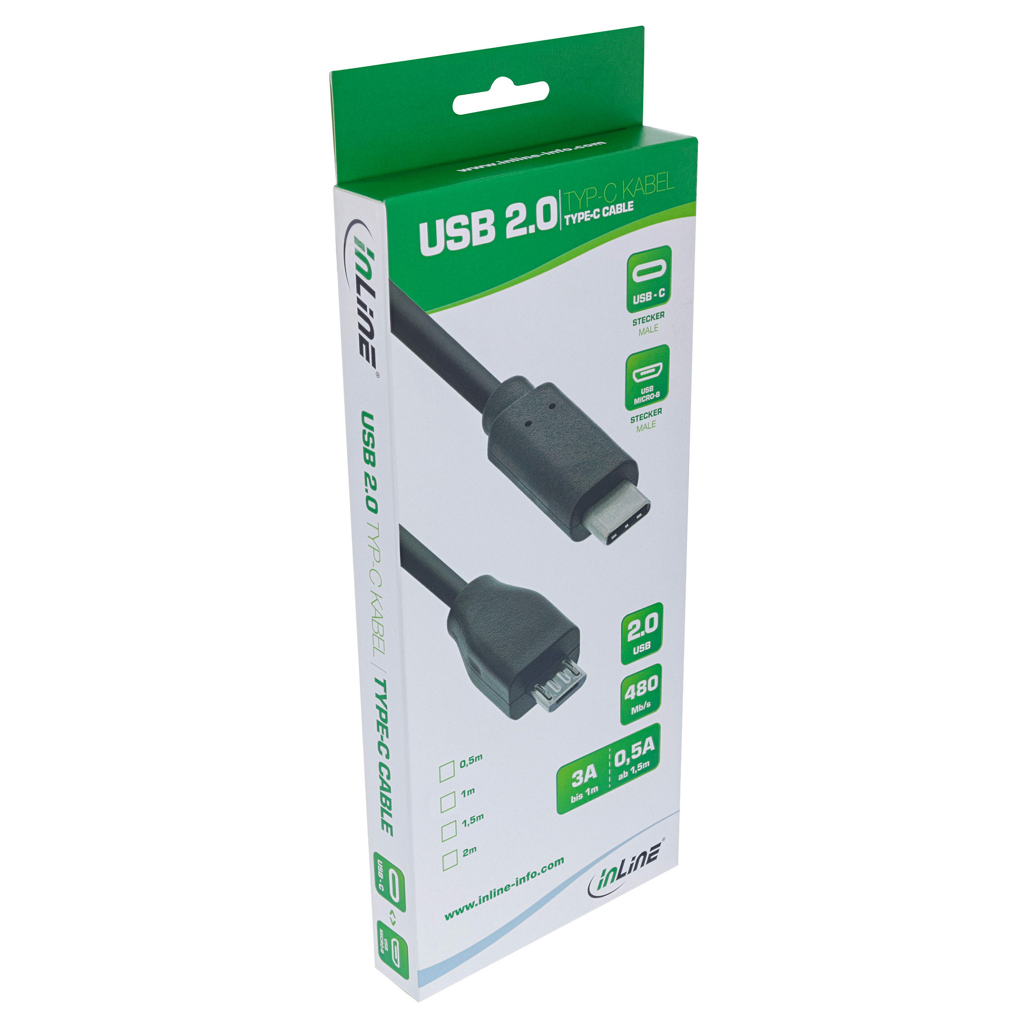 Kabllo USB InLine 35742, USB-C në Micro-USB-B, 2 m, USB 2.0, 480 Mbps – Zezë 2