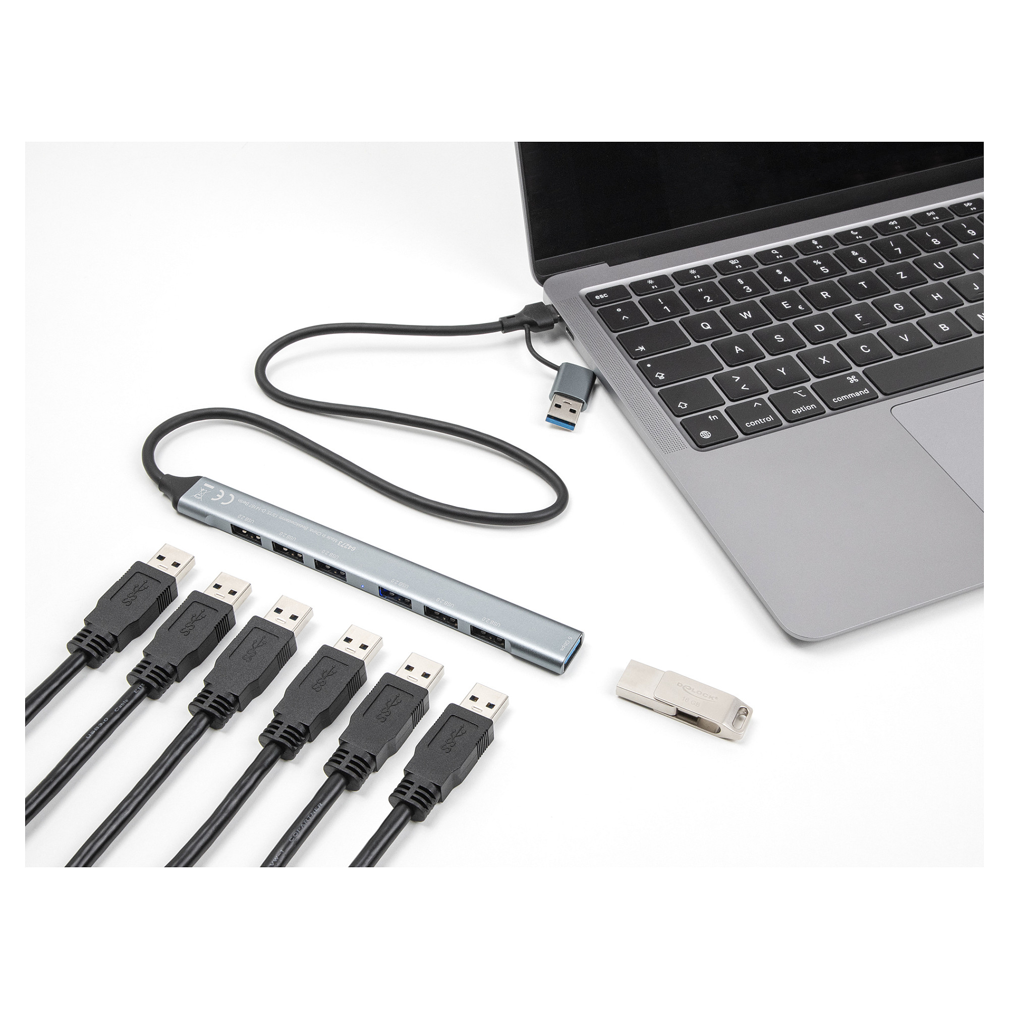 Hub USB DeLOCK 64273 / 7 Porta / 1× USB-A 5 Gbps + 6× USB-A 2.0 / USB-C + USB-A / 0.5 m - Gri 3