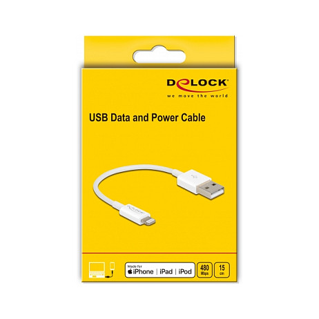 Kabllo USB DeLOCK 83001 / USB 2.0 A në Lightning / 15cm - E Bardhë thumbnail 3