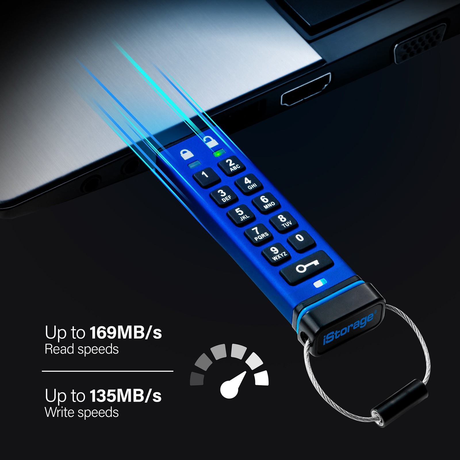 USB Flash Drive iStorage datAshur Pro / 32GB / USB Type-A / USB 3.2 Gen 1 - Blu thumbnail 5
