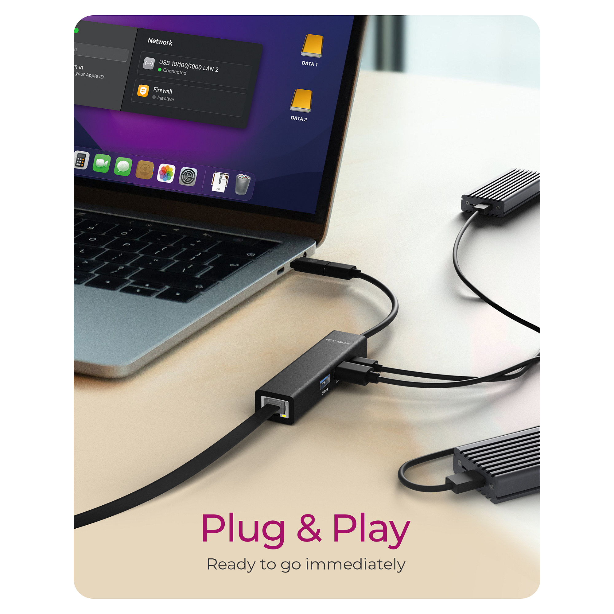 Hub USB ICY BOX IB-HUB1439-LAN, 4-në-1, 2x USB-A 3.2 Gen 1, USB-C 3.2 Gen 1, RJ45 Gigabit, 5Gbps - Zezë 8