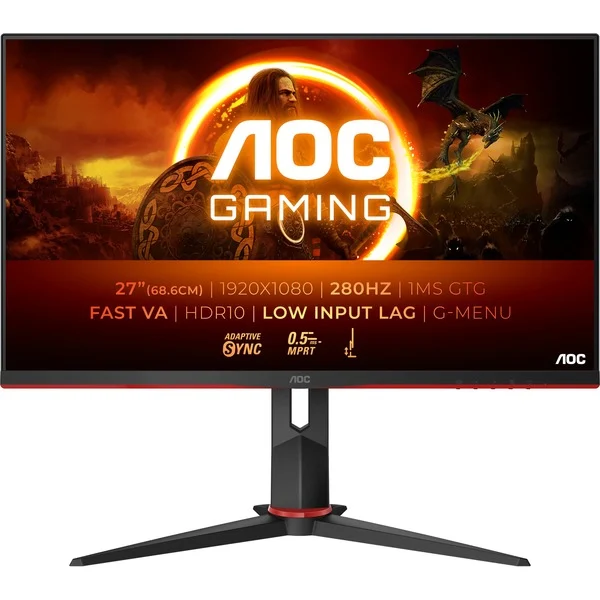 Monitor Gaming AOC 27G2ZN3/BK / 27"/ Full HD Fast VA / 280Hz / 1ms / HDMI+DP- Zezë / Kuqe