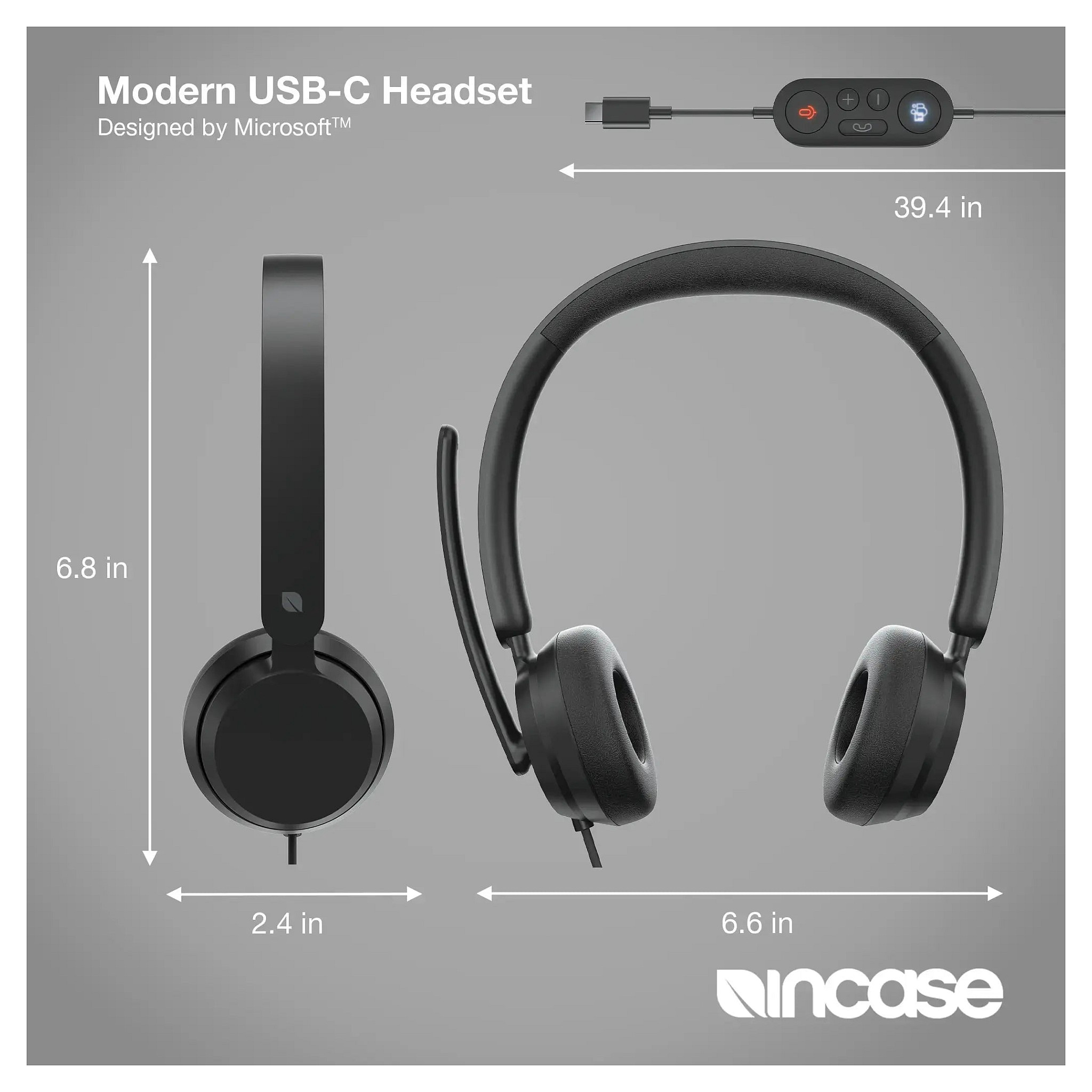 Kufje me kabllo Incase Designed by Microsoft Modern USB-C Headset / Stereo On-Ear / USB-C / Mikrofon me reduktim zhurme / Microsoft Teams – Zezë 4