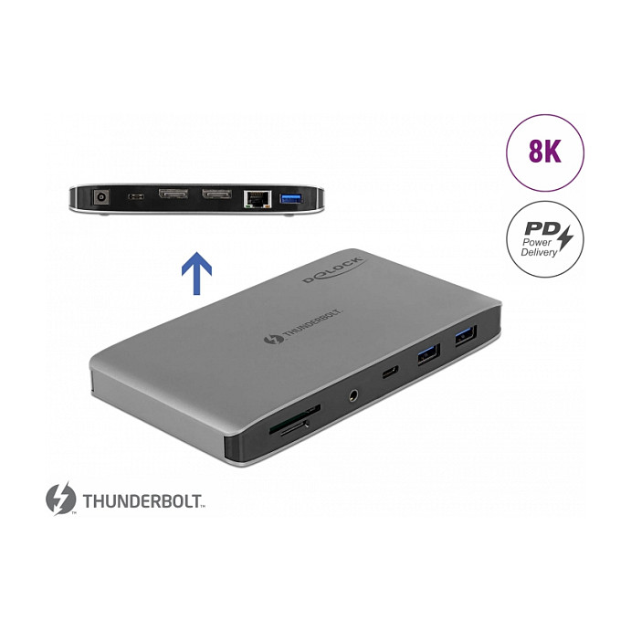 Docking Station DeLOCK Thunderbolt 3 / 8K / 2xDisplayPort / 3xUSB / LAN / SD / Audio - Gri thumbnail 2