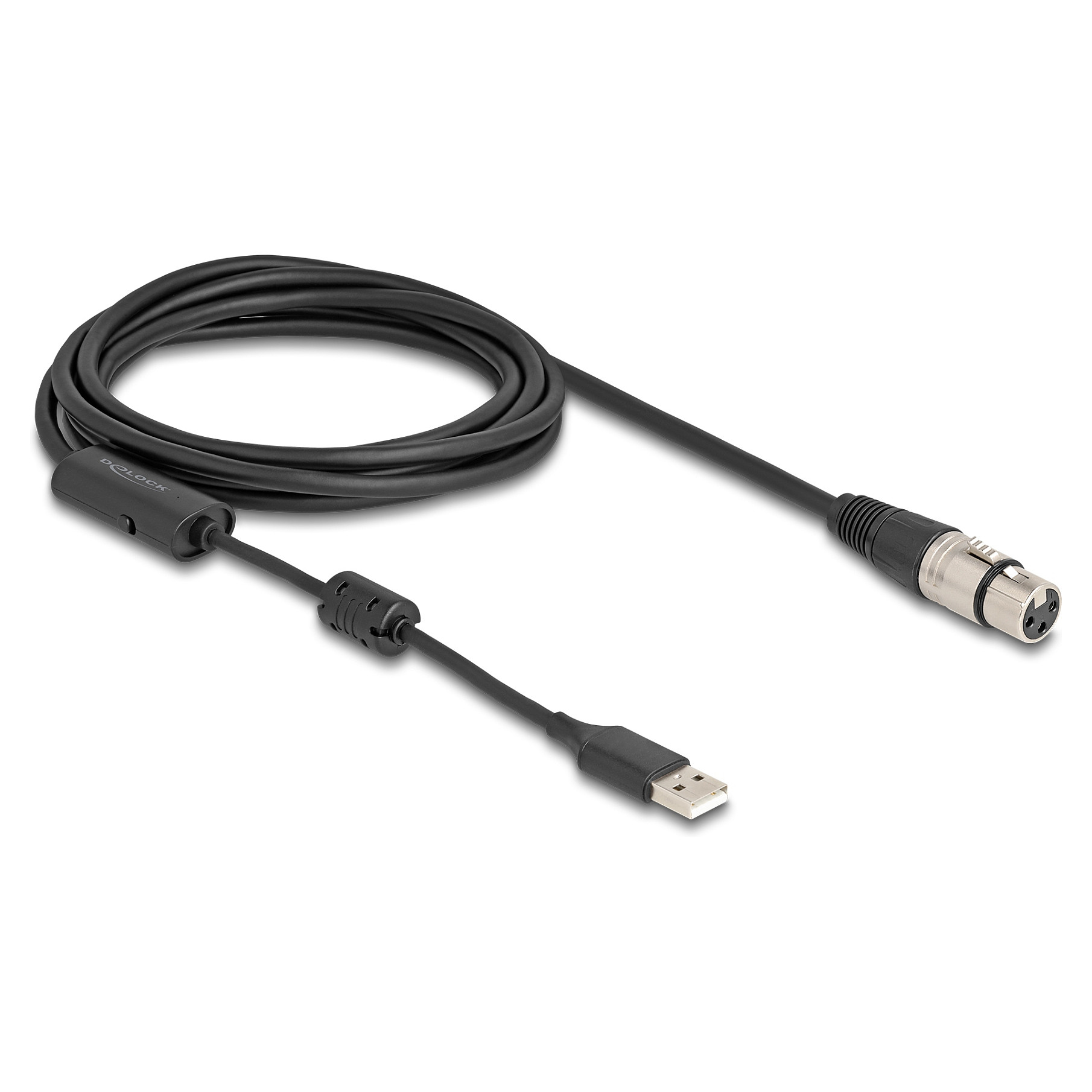 Kabllo Audio DeLOCK 84178, XLR 3-pin në USB-A, 3m, 24-bit/192kHz, +48V Phantom - Zezë/Argjend
