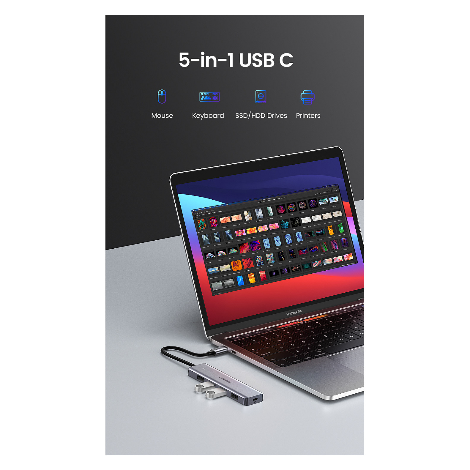 Hub USB-C UGREEN 70336, 4x USB-A 3.0, 5Gbps, 15cm - Argjend 7