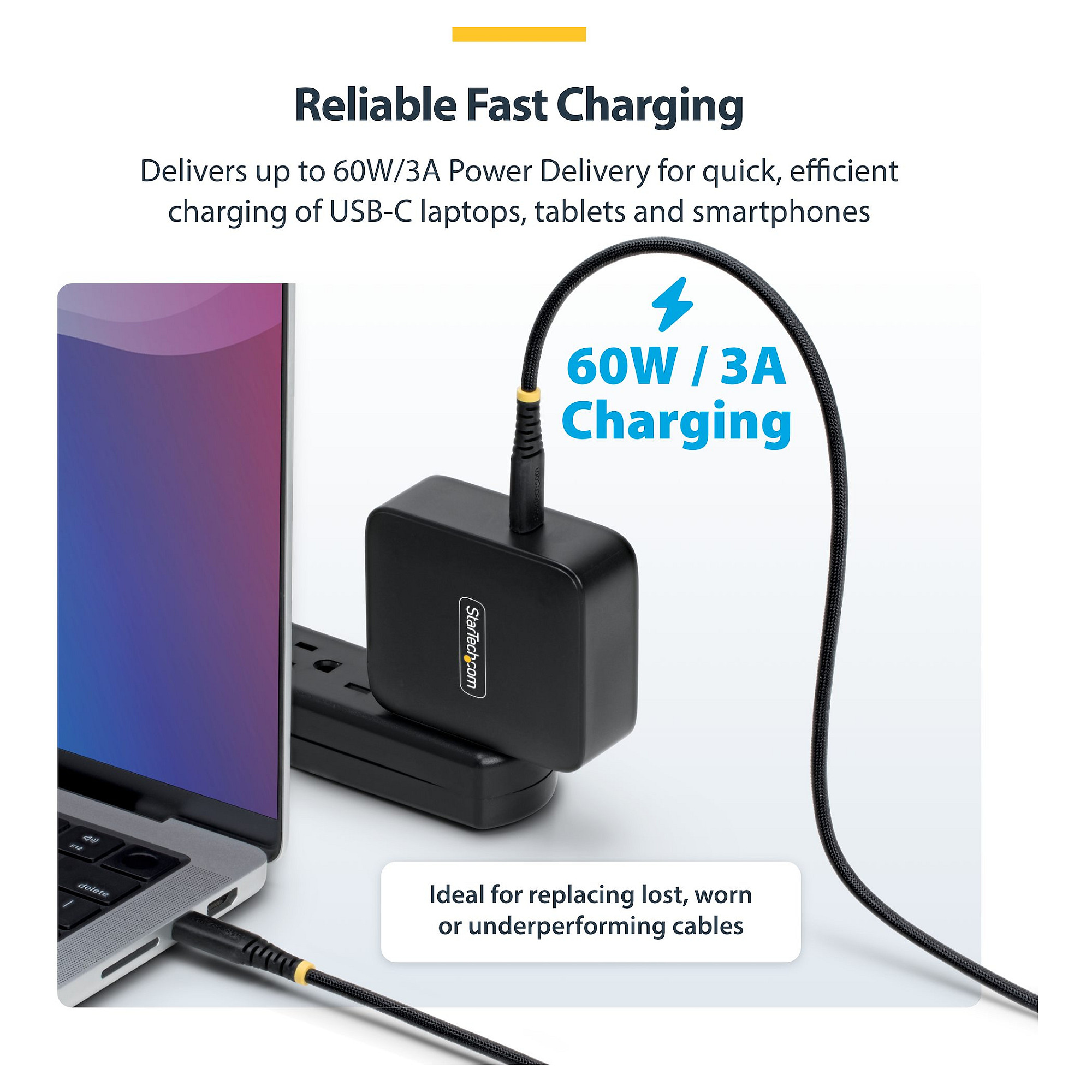Kabllo USB StarTech.com USB2CC3MNCBR / USB-C në USB-C / 3m / USB 2.0 / 60W / 3A - Zezë thumbnail 6