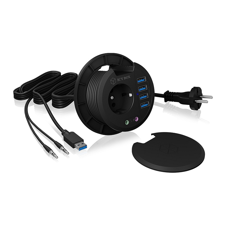 Hubs ICY BOX IB-HUB1430-CR, USB 3.2 Gen 1, 2x USB-A, 1x USB-C, SD/microSD, Audio 3,5mm, Prizë 230V - Zezë 7