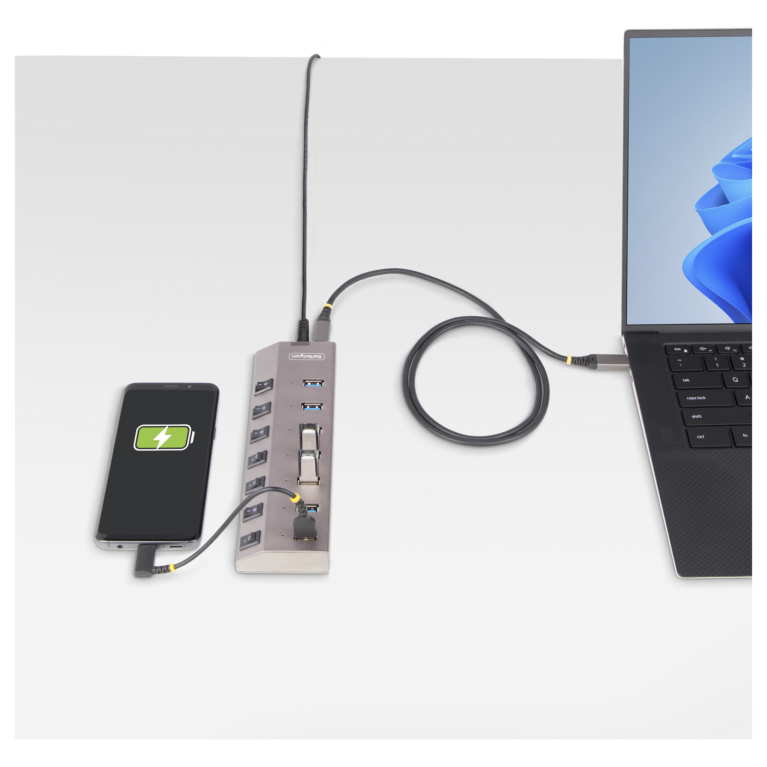 Hub USB StarTech.com 5G7AIBS-USB-HUB-EU, 7× USB-A, USB 3.2 Gen 1, 5 Gbps, Ndërprerës Individualë, Adapter 65 W – Gri 9