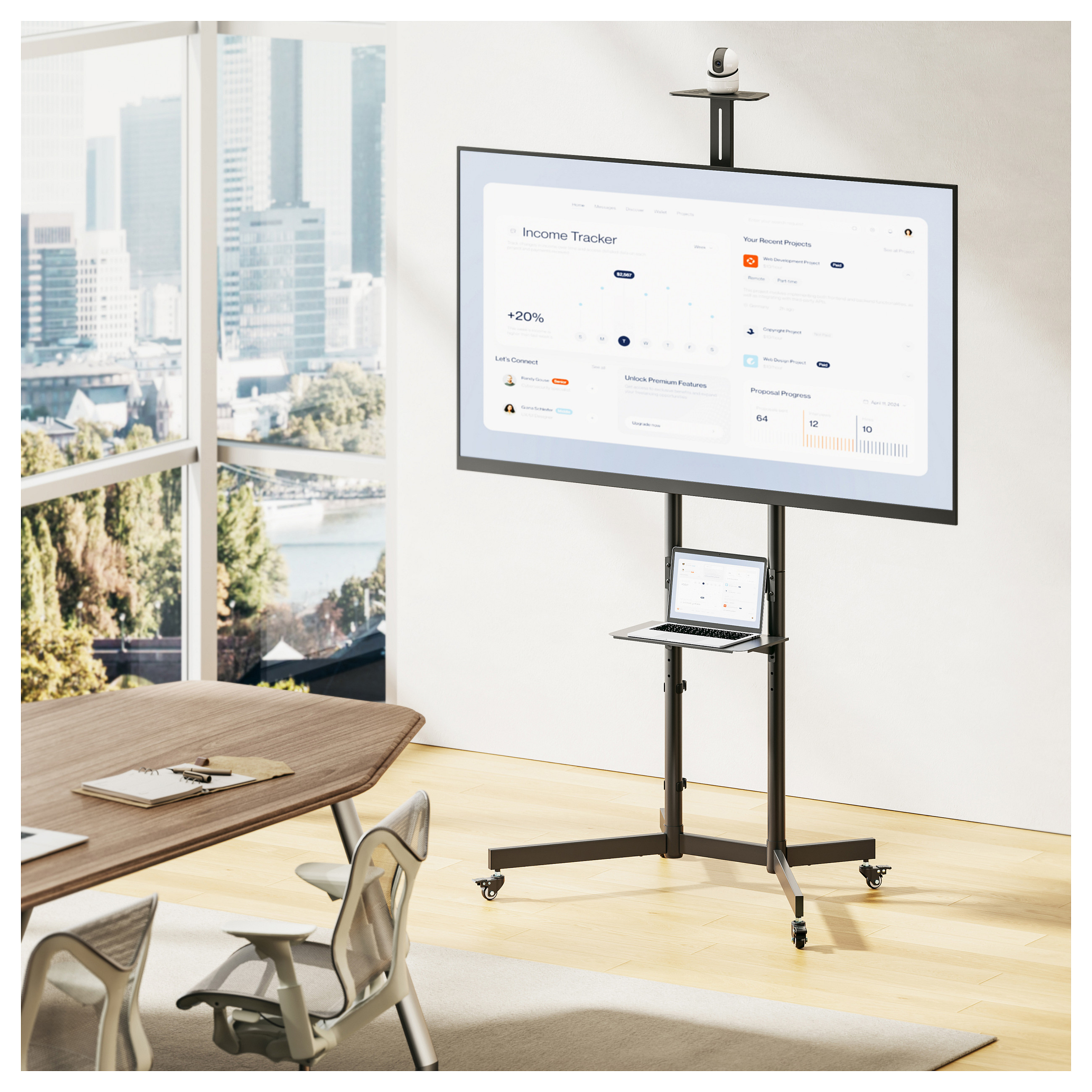 Mbajtëse për TV Equip 650636 , 37–70" , deri 70kg , me rrota , lartësi e rregullueshme , e pjerrët , VESA 100x100–600x400 - Zezë 9