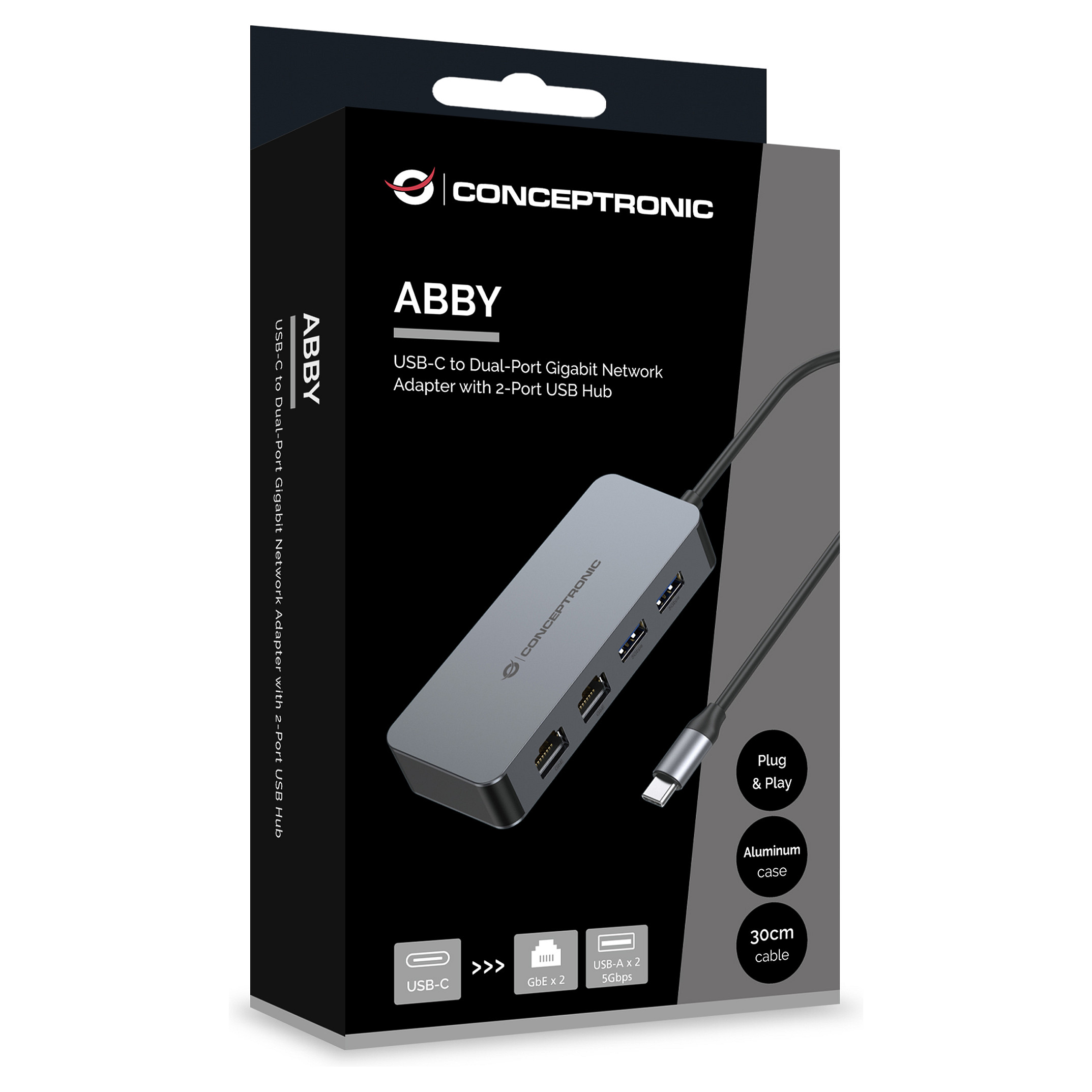 Adapter Conceptronic ABBY24G, USB-C, 2x RJ45 Gigabit, 2x USB-A 3.2 Gen 1, 5Gbps - Hiri 4