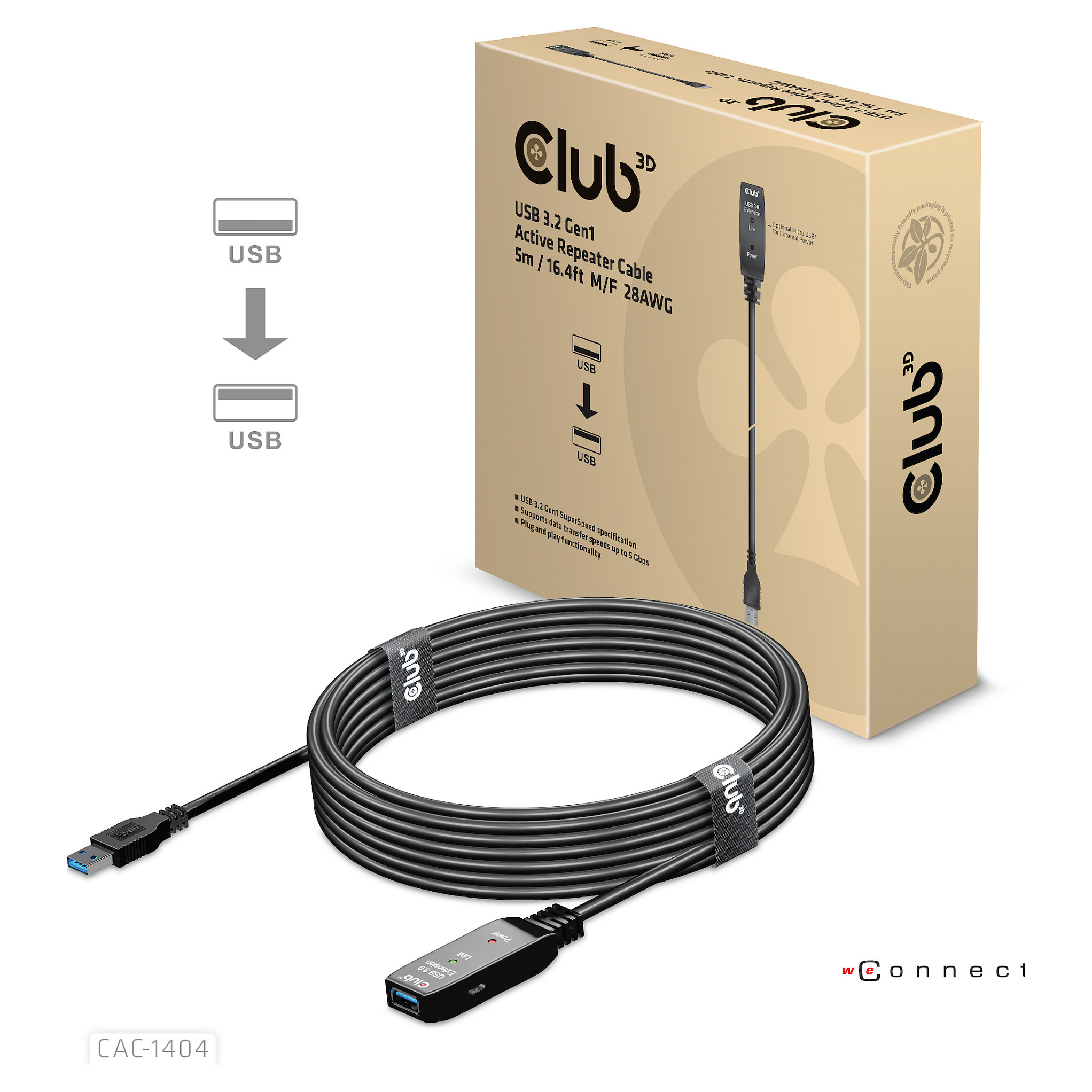 Kabllo USB CLUB3D CAC-1404, USB-A mashkull në USB-A femër, 5 m, USB 3.2 Gen 1, 5 Gbps, aktive - Zezë 2