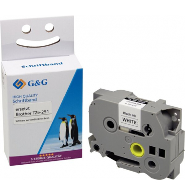 Shirit për Printer G&G BB-B-G-251 / Kompatibil me Brother TZe-251 / I Laminuar / 24 mm × 8 m-Bardhë