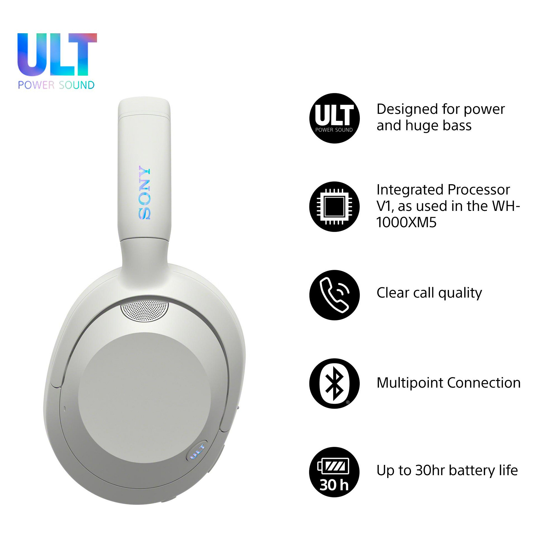 Kufje pa kabllo SONY WH-ULT900N / Bluetooth 5.2 / 40mm / ANC / DSEE / 360 Reality Audio / Mikrofon - Bardhë 5