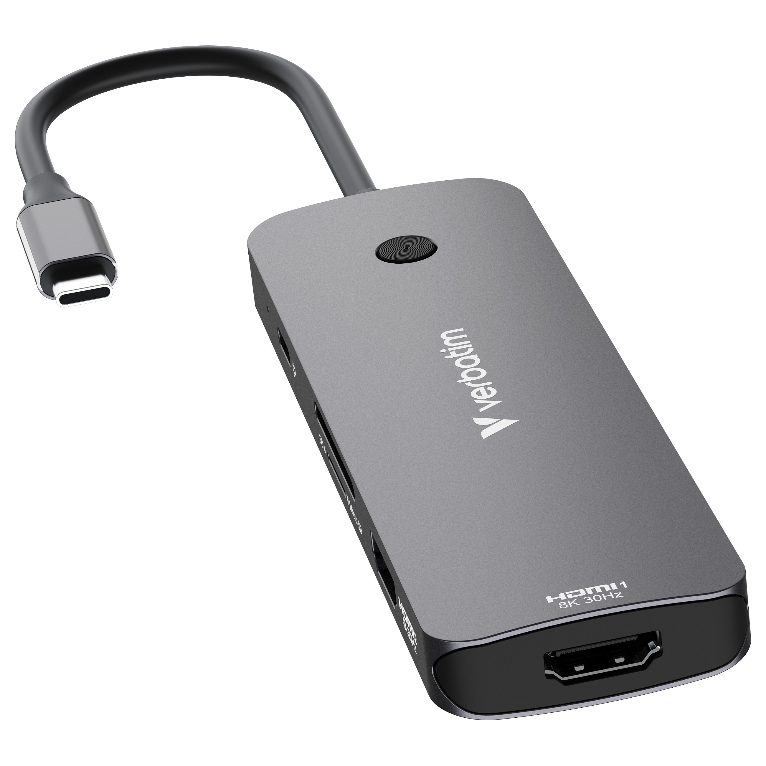 Hub USB-C Verbatim CMH-08, 2× HDMI, 3× USB-A, SD, microSD, USB-C PD 100W - Hiri 4