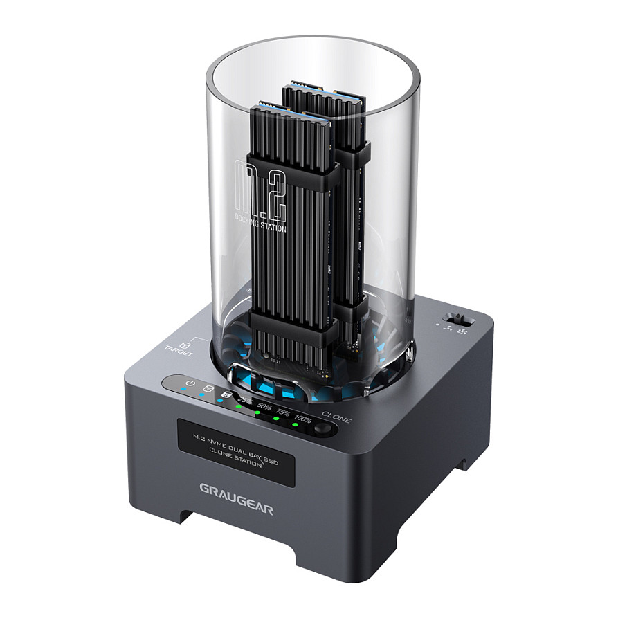 Docking Station për SSD GRAUGEAR G-M2DK-CL-20G, 2x M.2 NVMe, USB-C 3.2 Gen 2x2, 20Gbps, Klonim Pa Kompjuter – Zezë