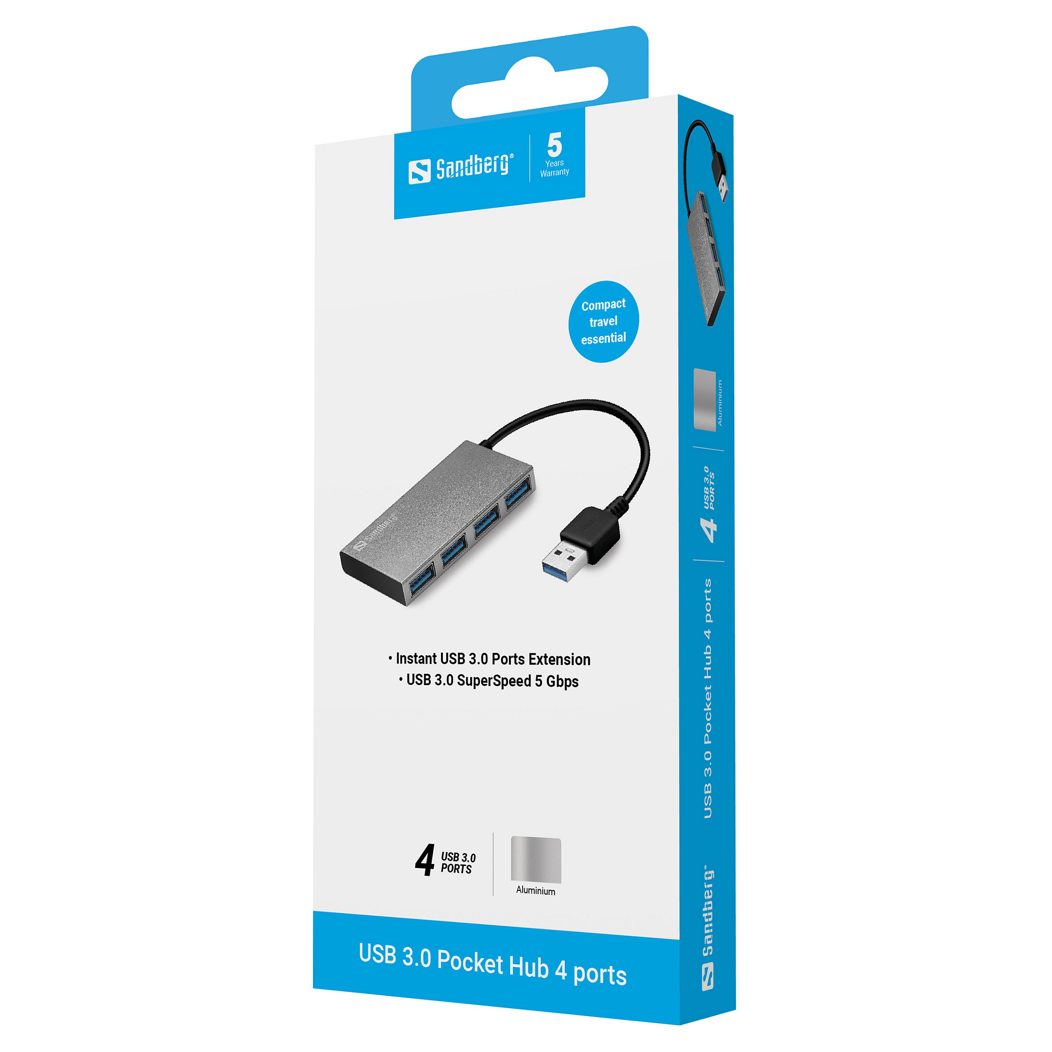 Hubs Sandberg 133-88 / 4× USB-A / USB 3.0 / 5 Gbps / Trup Alumini - Bardhë 3