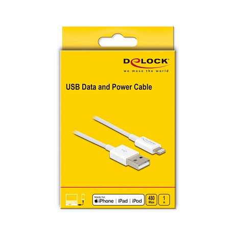 Kabllo USB DeLOCK 83000, USB-A në Lightning, 1m, USB 2.0, 3A - Bardhë thumbnail 3