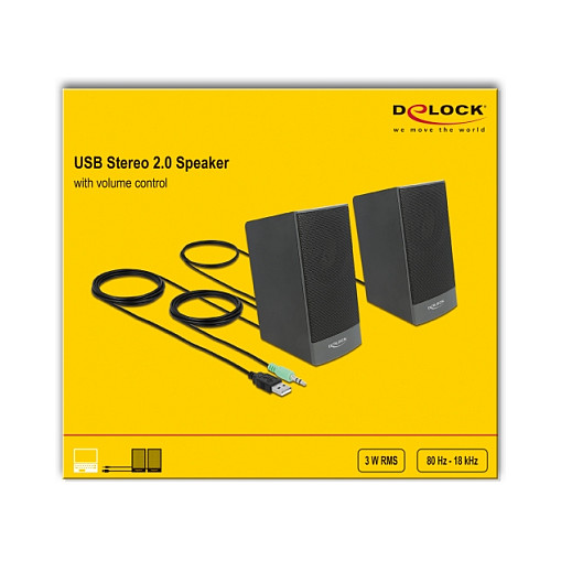 Altoparlantë për PC DeLOCK Stereo 2.0, 3W RMS, Jack 3.5 mm, USB – Zezë 4