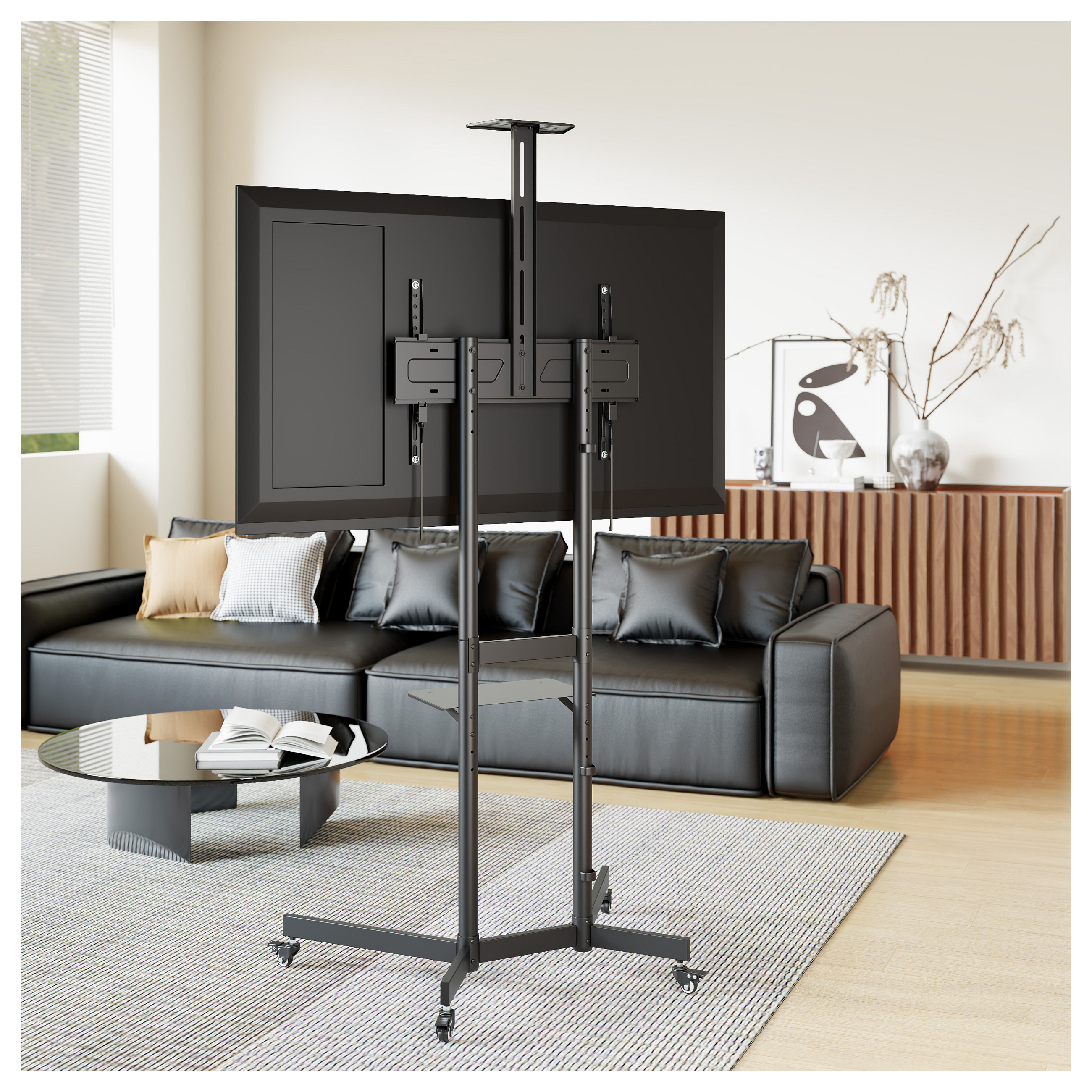 Mbajtëse për TV Equip 650636 , 37–70" , deri 70kg , me rrota , lartësi e rregullueshme , e pjerrët , VESA 100x100–600x400 - Zezë 4