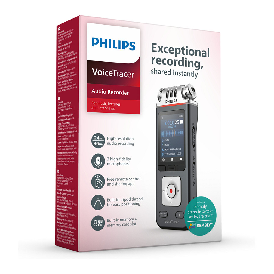 Regjistrues Audio Philips VoiceTracer DVT6115 / 8GB / microSD 32GB / USB-C / Bateri 1000mAh - Gri/Krom 7