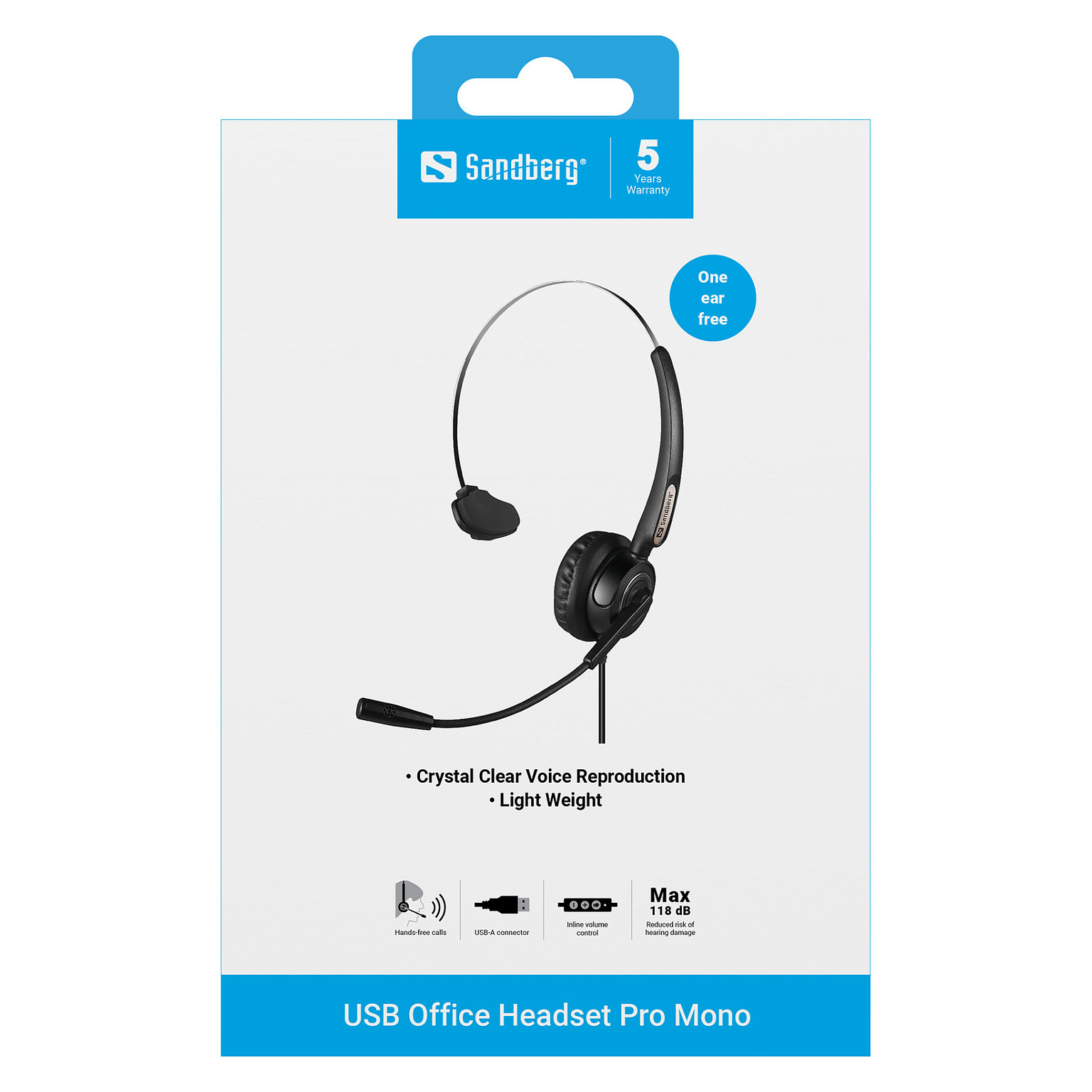 Kufje me kabllo Sandberg USB Office Headset Pro Mono 126-14 / Mono / USB-A / 30mm / 20-7000Hz / Mikrofon / 2.1m - Zezë 4