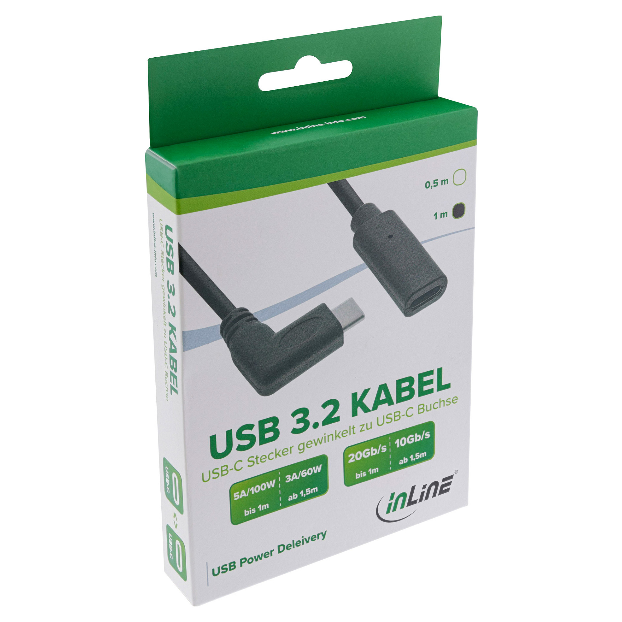 Kabllo USB InLine 35781, USB-C mashkull në USB-C femër, 1 m, USB 3.2 Gen 2x2, 20 Gbps, USB PD 100 W – Zezë 2