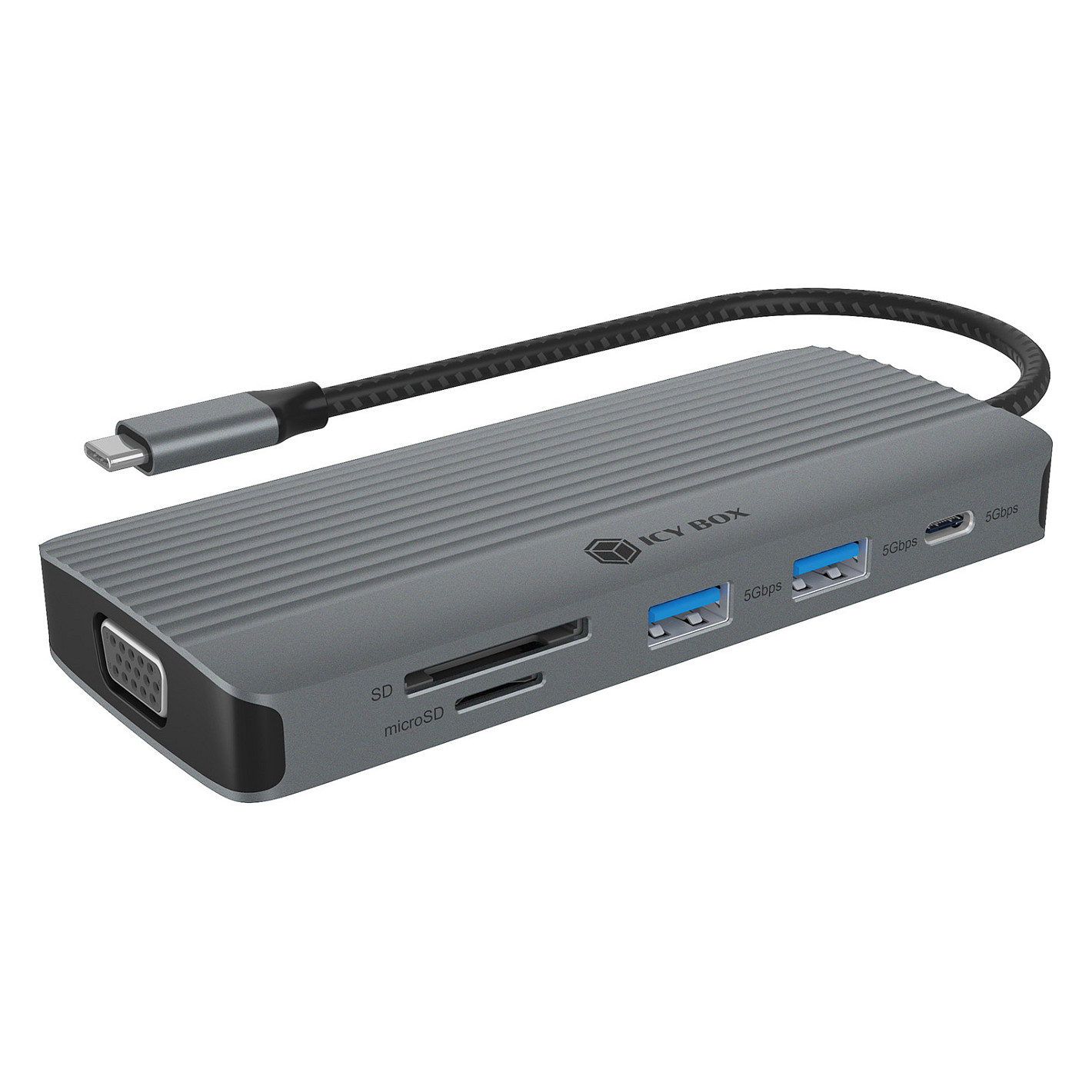 Docking Station ICY BOX IB‑DK4040a‑CPD / 10‑in‑1 / 1xUSB‑C / 3xUSB-A / 1xHDMI / 1xVGA / LAN / SD + Micro SD - Argjend