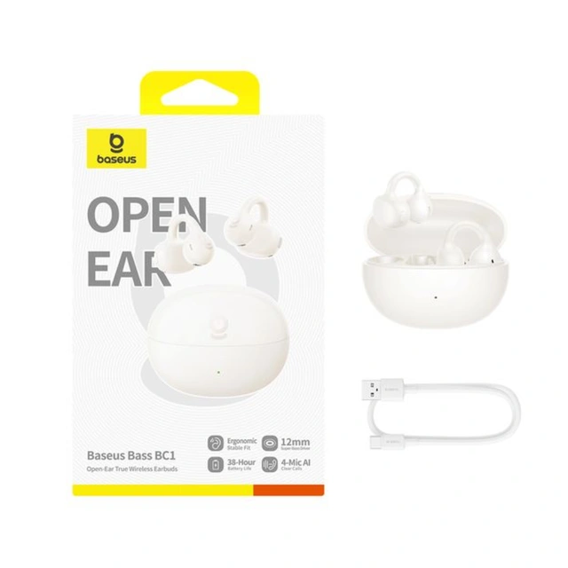 Kufje pa kabllo Baseus Bass BC1 / Open-Ear / Bluetooth 6.0 / 12 mm / AI Bass / Multipoint / 4 Mikrofona – Bardhë 5