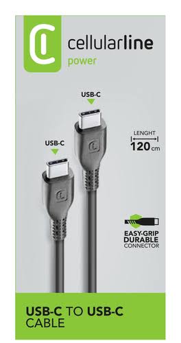 Kabllo Cellularline / USB-C në USB-C / 120cm - Zezë thumbnail 2