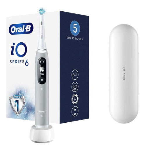 Furçë dhëmbësh elektrike Oral-B iO Series 6 / Grey Opal / 5 Modalitete / Bluetooth / Ekran Interaktiv / Sensor Presioni / Kuti Udhëtimi – Gri