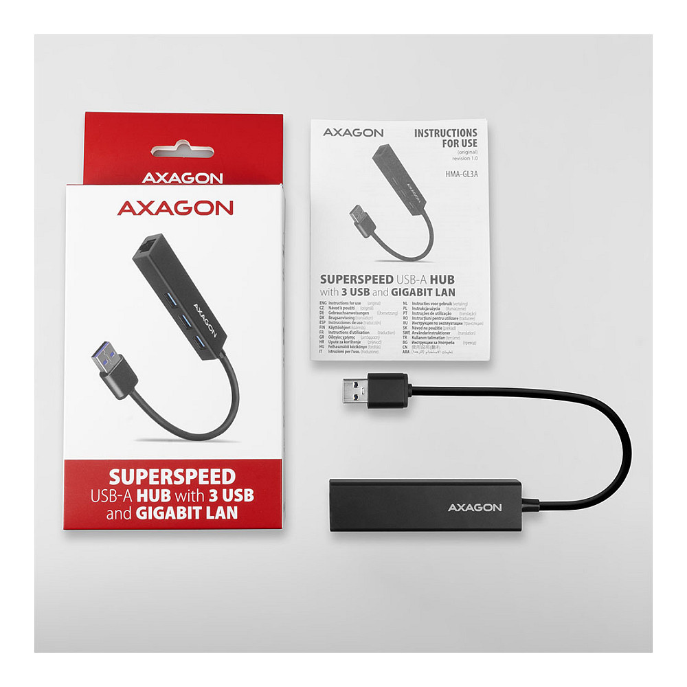 Hub USB-A AXAGON HMA-GL3A, 3× USB-A 5Gbps, Gigabit Ethernet, microSD - Zezë 6