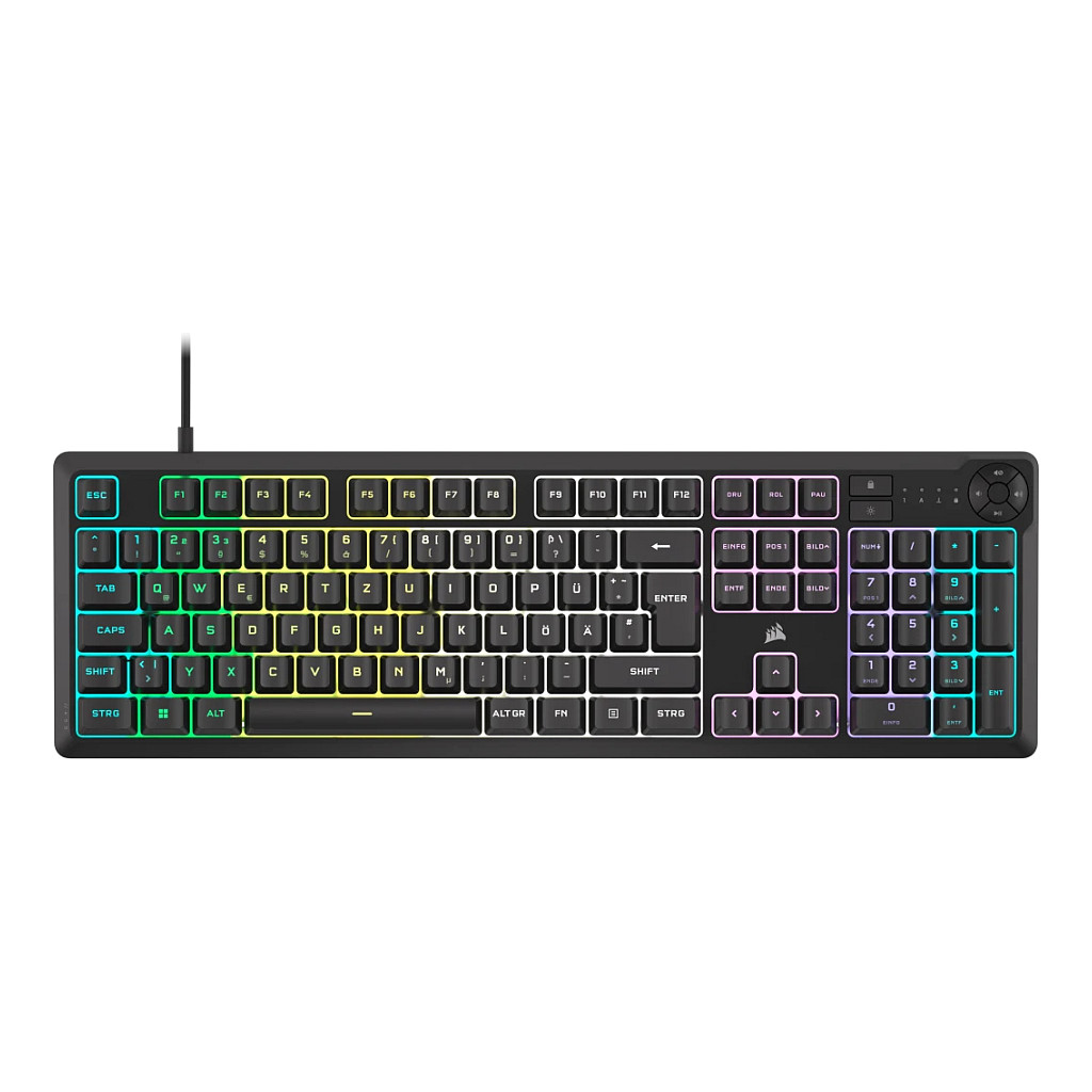 Tastierë Gaming Corsair K55 Core RGB / QWERTZ (DE) / Membrane / 110 Taste / 10-Zone RGB / 1000 Hz / 12-Key Rollover / 6 Makro / USB-A – Zezë