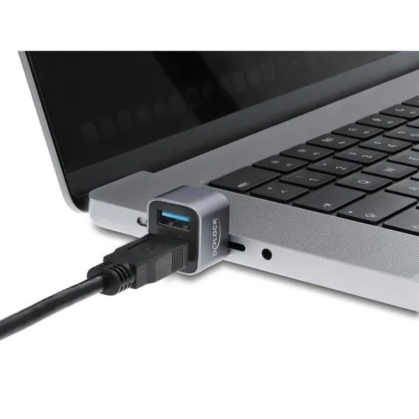 Hub USB Delock 64359 , USB-C Mashkull në 1x USB-A 10Gbps dhe 1x USB-A 2.0 , 10Gbps , Metal , 25mm - Gri 3