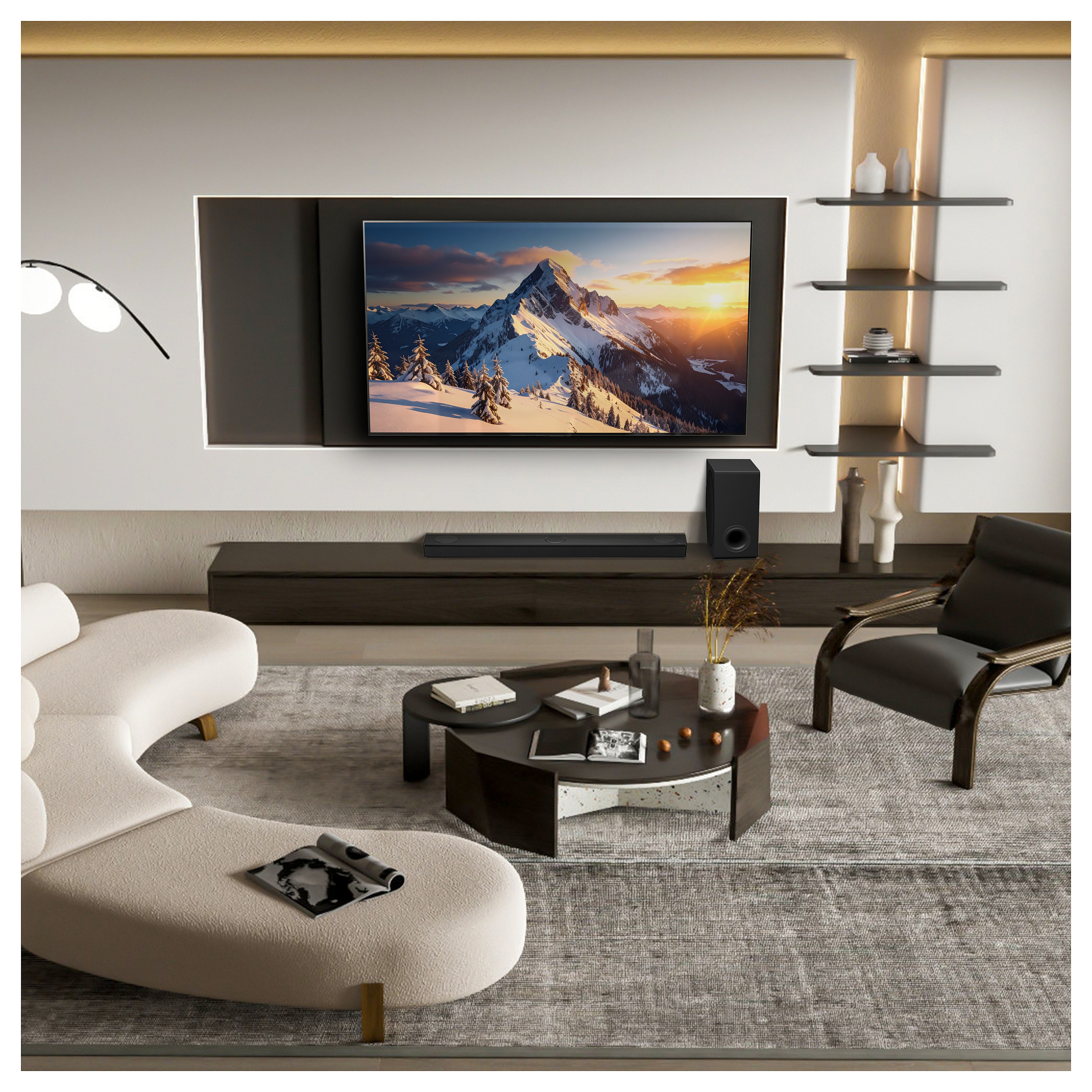 Soundbar LG S80TY, 3.1.3 kanale, 480 W, Dolby Atmos, DTS, subwoofer pa kabllo, Bluetooth 5.1, Wi-Fi, HDMI eARC, AirPlay 2, Chromecast - Zezë 3