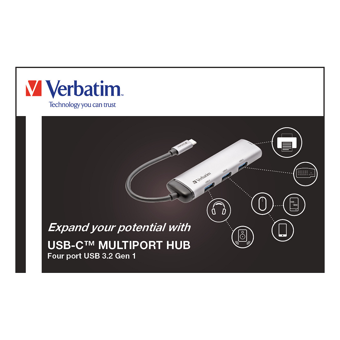 Hub USB-C Verbatim 49147, 4x USB-A, USB 3.2 Gen 1, 5Gbps, 15cm - Hiri, Bardhë 6
