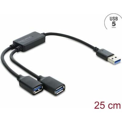 Hub USB-A DeLOCK 64374, 2x USB-A, 5Gbps, kabllo 25 cm - Zezë