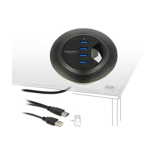 Hub USB DeLOCK 62868 / USB 5 Gbit/s / 4x USB-A / Montim në Tavolinë / 0.95 m - Zezë 4