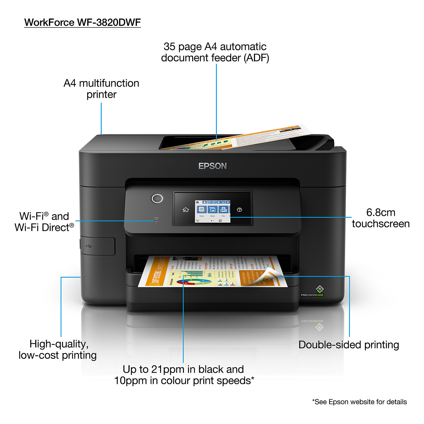 Printer Multifunksional Epson WorkForce Pro WF-3820DWF, A4, 4 në 1, Inkjet, Duplex, Wi-Fi, Ethernet, USB - Zezë 9