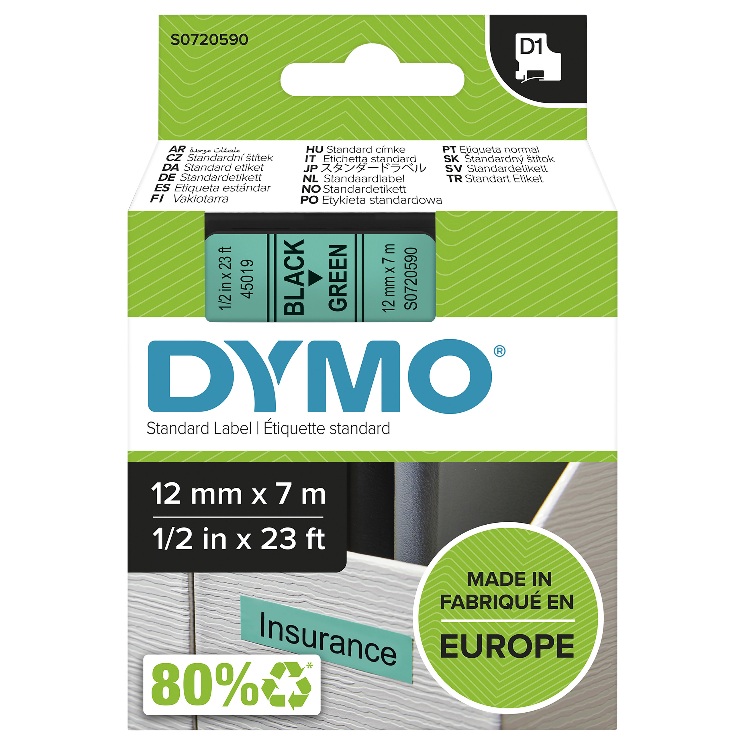 Shirit për Printer DYMO Rhino 18508 / Poliester / 9 mm × 5.5 m / Ngjitës Permanent / Shkrim i Zi mbi Transparent 8