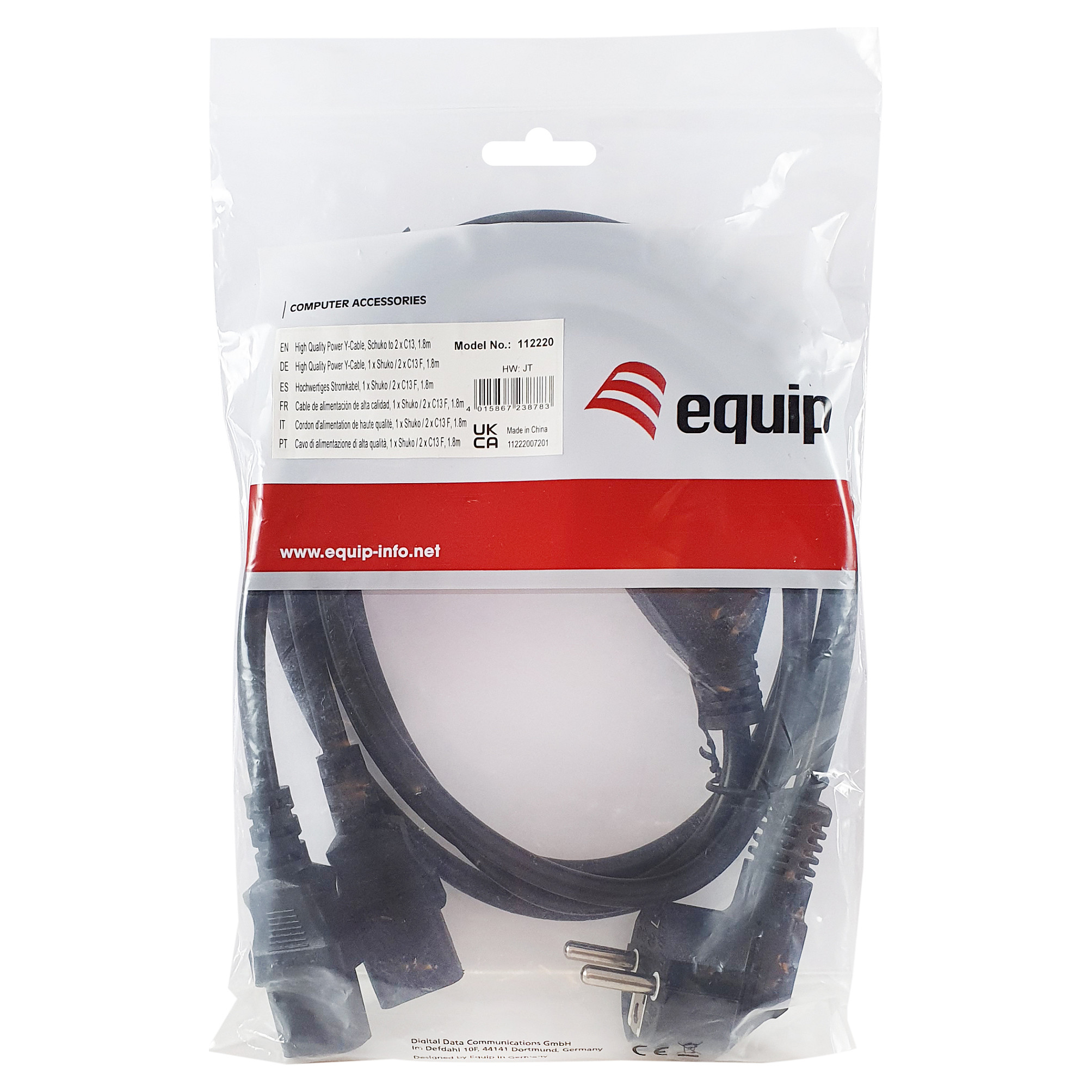 Kabllo për Furnizim me Energji Equip 112220, Schuko CEE 7/7 në 2x IEC C13, 1.8 m, 10 A, 250 V, 2500 W – Zezë 6