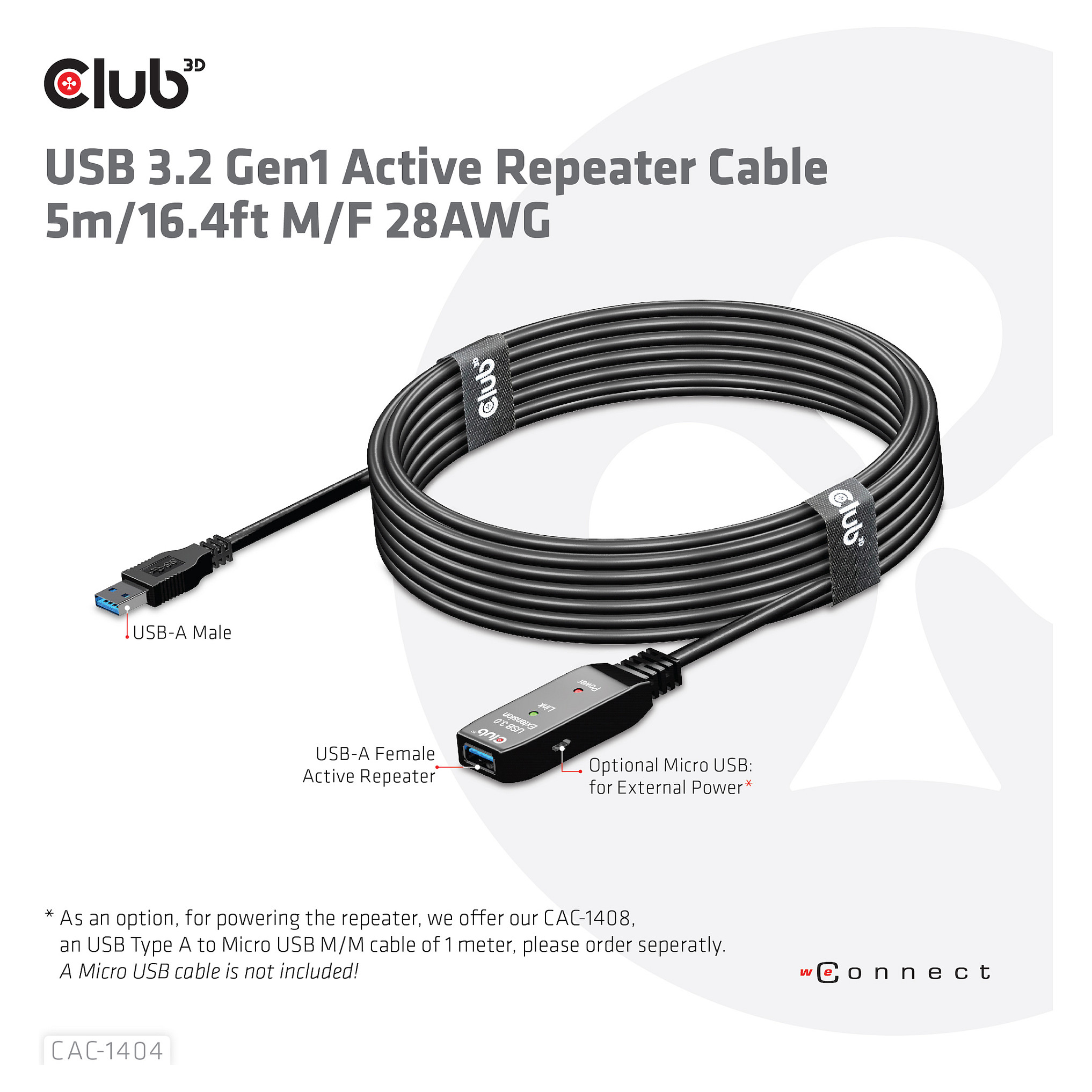 Kabllo USB CLUB3D CAC-1404, USB-A mashkull në USB-A femër, 5 m, USB 3.2 Gen 1, 5 Gbps, aktive - Zezë 6