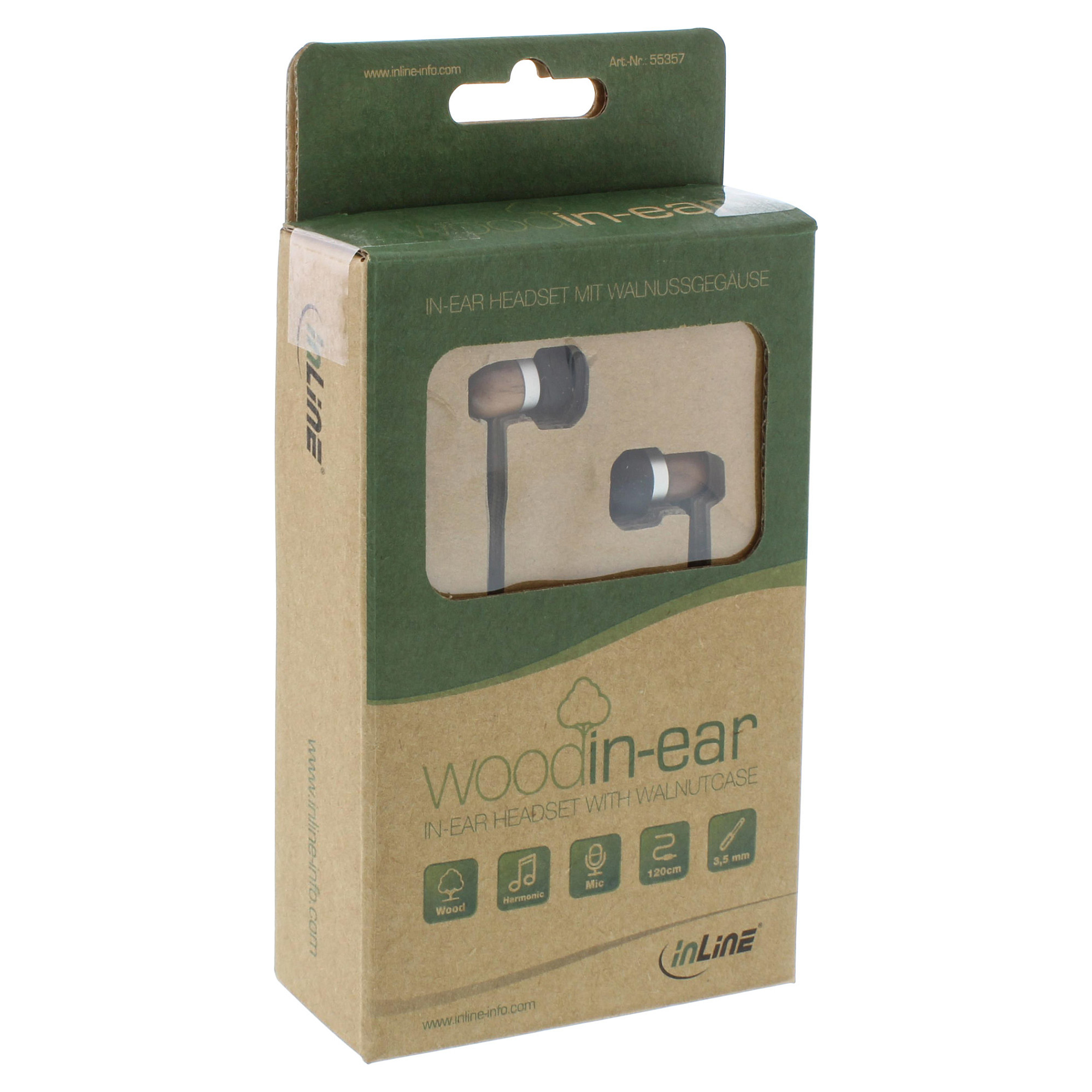 Kufje me kabllo InLine woodin-ear, 3.5mm, Mikrofon, Buton Funksioni, Kabllo 1.2m - Kafe 3