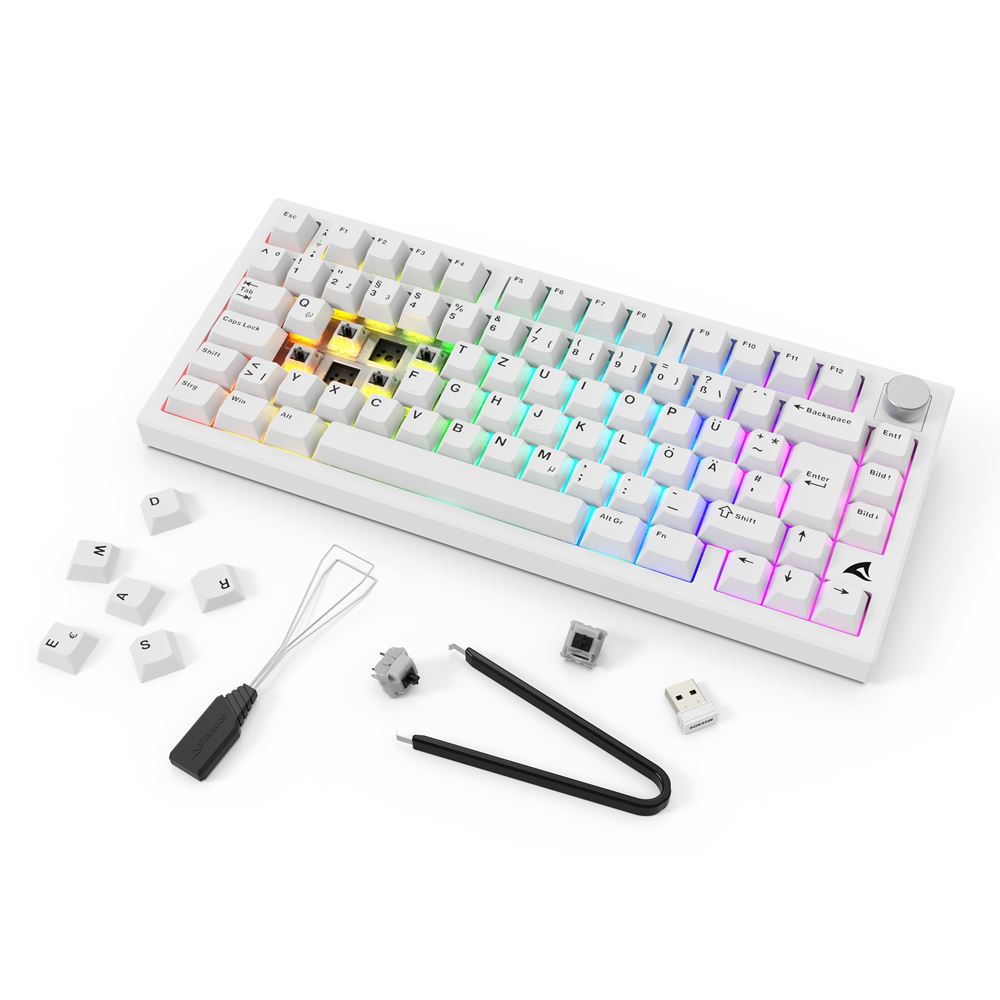 Tastierë Gaming Sharkoon SKILLER SGK55W / Wired & Wireless / QWERTZ / Mekanike / ARGB / 75% / Hot-Swap - Bardhë 3